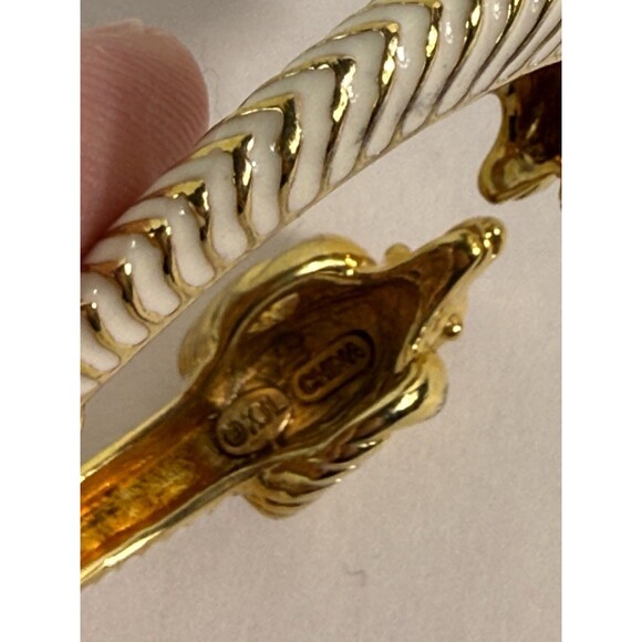 Kenneth Jay Lane, Enamel White Red Jeweled Double Ram Head Bracelet - Picture 13 of 16